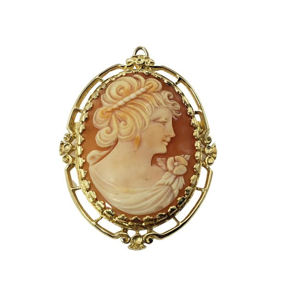 Vintage 14 Karat Yellow Gold Cameo Brooch/Pendant #11637 - Picture 1 of 7